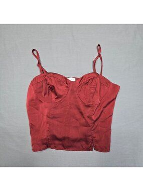NEW Le Lis Womens Large Top Deep Red Straps Smocked Back Bustier